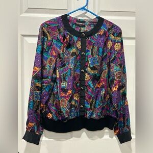 Vintage 80’s 90’s Notations Geometric‎ Print Button Down Blouse Top